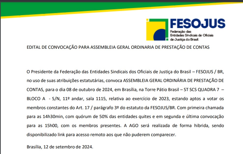 No momento, você está visualizando EDITAL DE CONVOCAÇÃO PARA ASSEMBLEIA GERAL ORDINARIA DE PRESTAÇÃO DE CONTAS